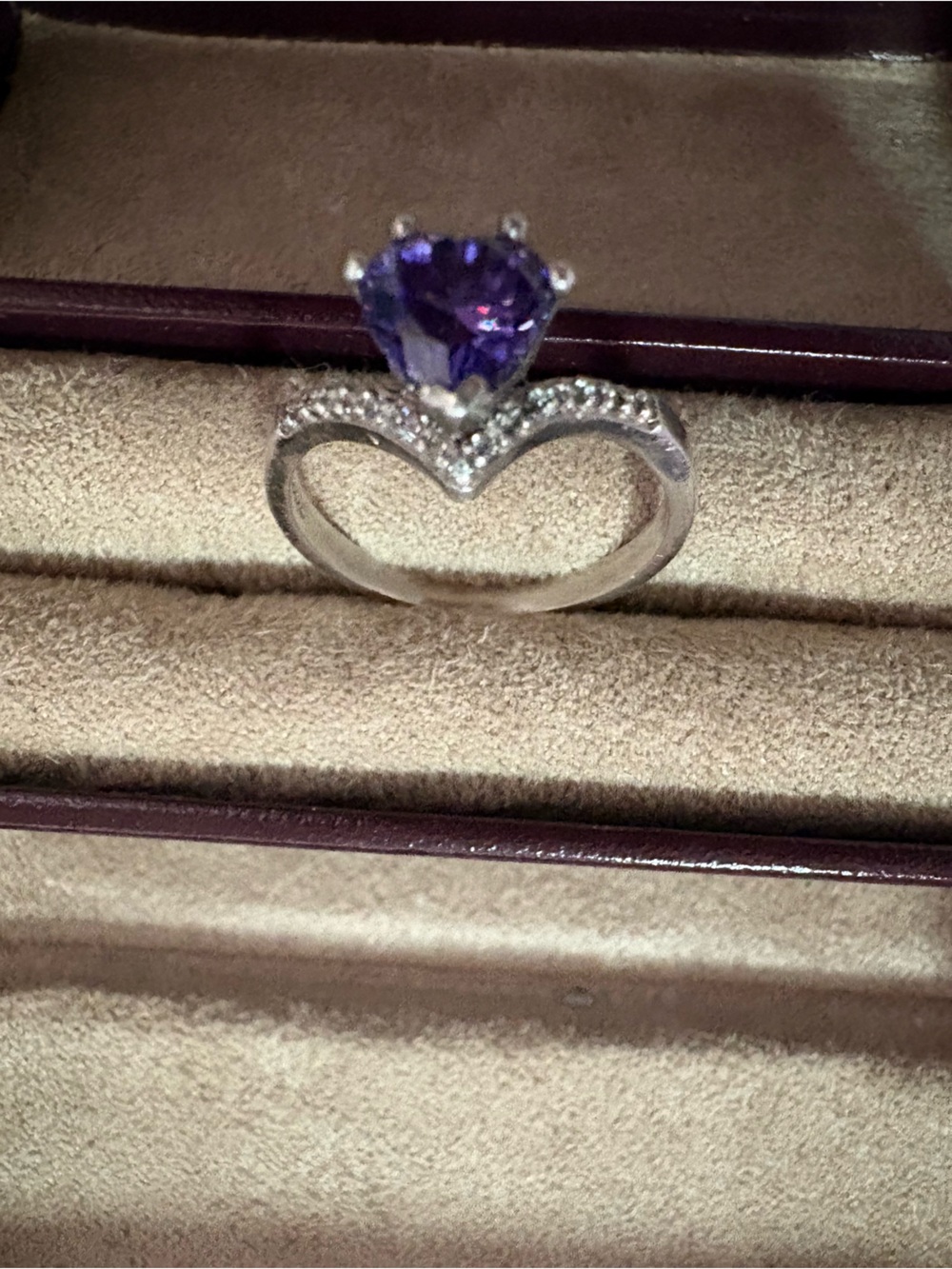 Sterling Silver Purple Heart Gemstone Halo Ring